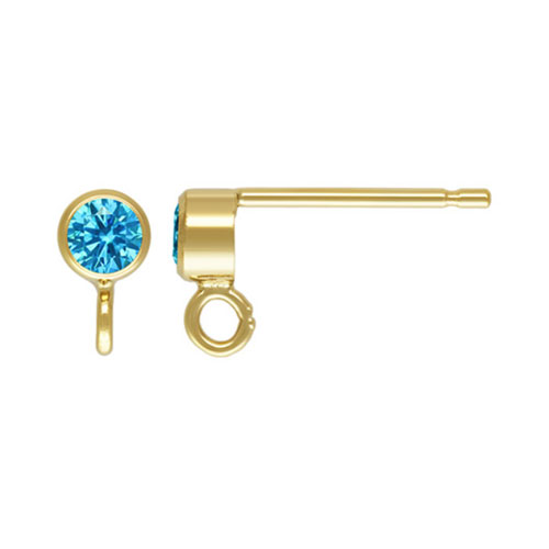 3mm Swiss Blue 3A CZ Bzl Post Ear w/Ring GP - 20개