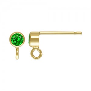 3mm Green 3A CZ Bezel Post Earring w/Ring GP - 20개