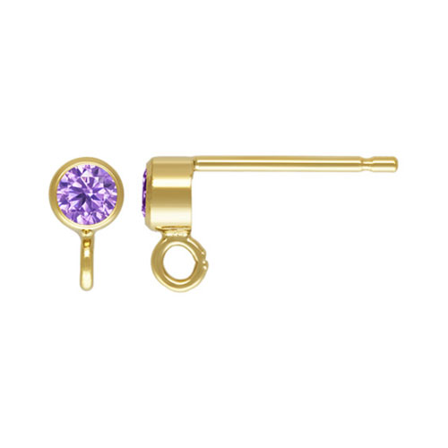 3mm Lt Amethyst 3A CZ Bzl Post Ear w/Ring GP - 20개