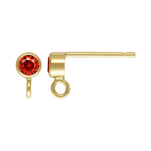 3mm Ruby 3A CZ Bezel Post Earring w/Ring GP - 20개