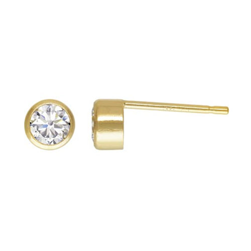 4mm White 3A CZ Bezel Post Earring GP - 15개