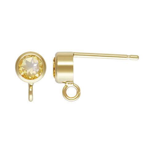 4.0mm Citrine Bezel Post Earring w/Ring GP - 20개