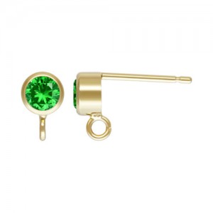 4mm Green 3A CZ Bezel Post Earring w/Ring GP - 20개