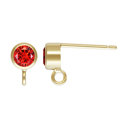 4mm Ruby 3A CZ Bezel Post Earring w/Ring GP - 20개