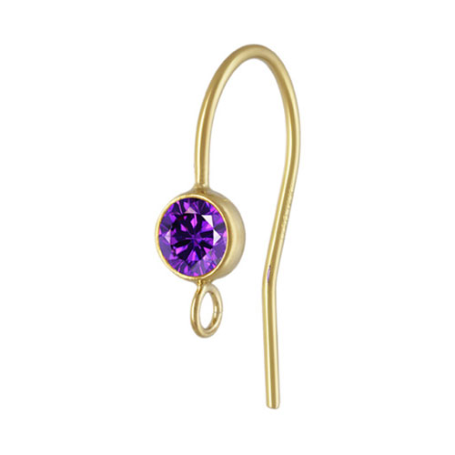 4.0mm Amethyst 3A CZ Ear Wire w/Ring GP - 20개