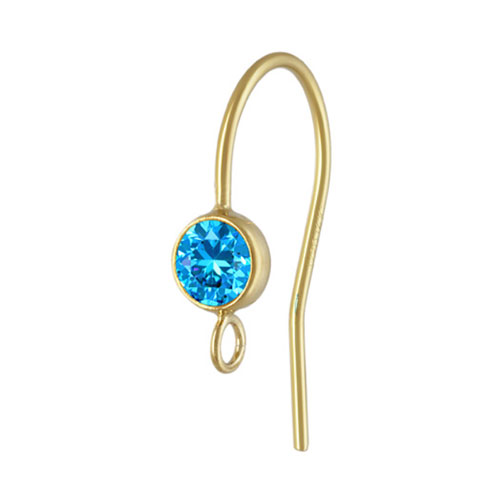 4.0mm Aqua Blue 3A CZ Ear Wire w/Ring GP - 20개