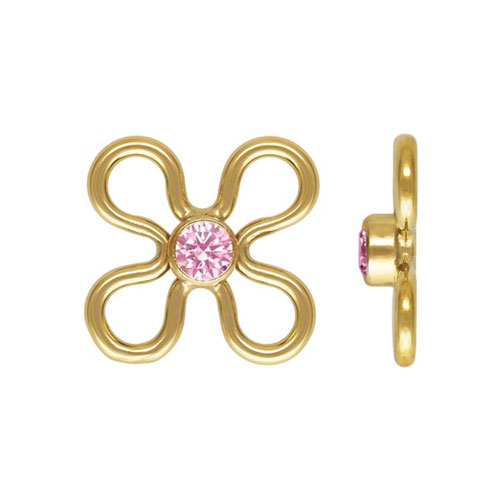 7.5mm Flower Connector w/2mm Pink CZ 3A GP - 20개