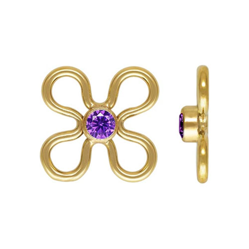 7.5mm Flower Connector w/2mm Amethyst CZ GP - 20개