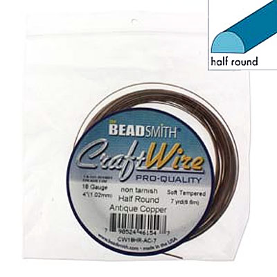 Craft Wire 18ga Half Round Antique Copper 1mm - 6.4m