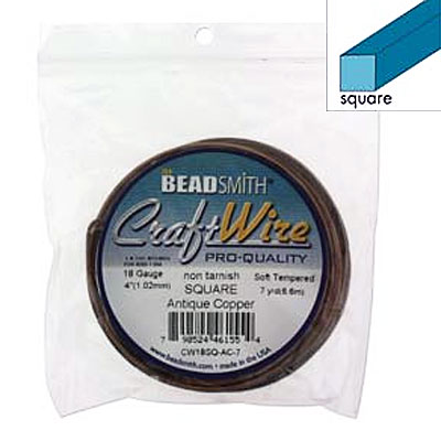 Craft Wire 18ga Square Antique Copper 1mm - 6.4m