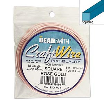 Craft Wire 18ga Square Rose Gold 1mm - 3.6m