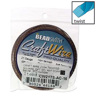 Craft Wire 21ga Twisted Square Ant Copper 0.72mm - 4.5m